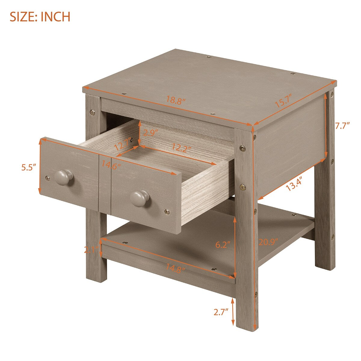Contemporary Brushed Wooden Nightstand with Drawer and Shelf - Sleek Bedside Table Set for Clutter-Free Storage in Any Room