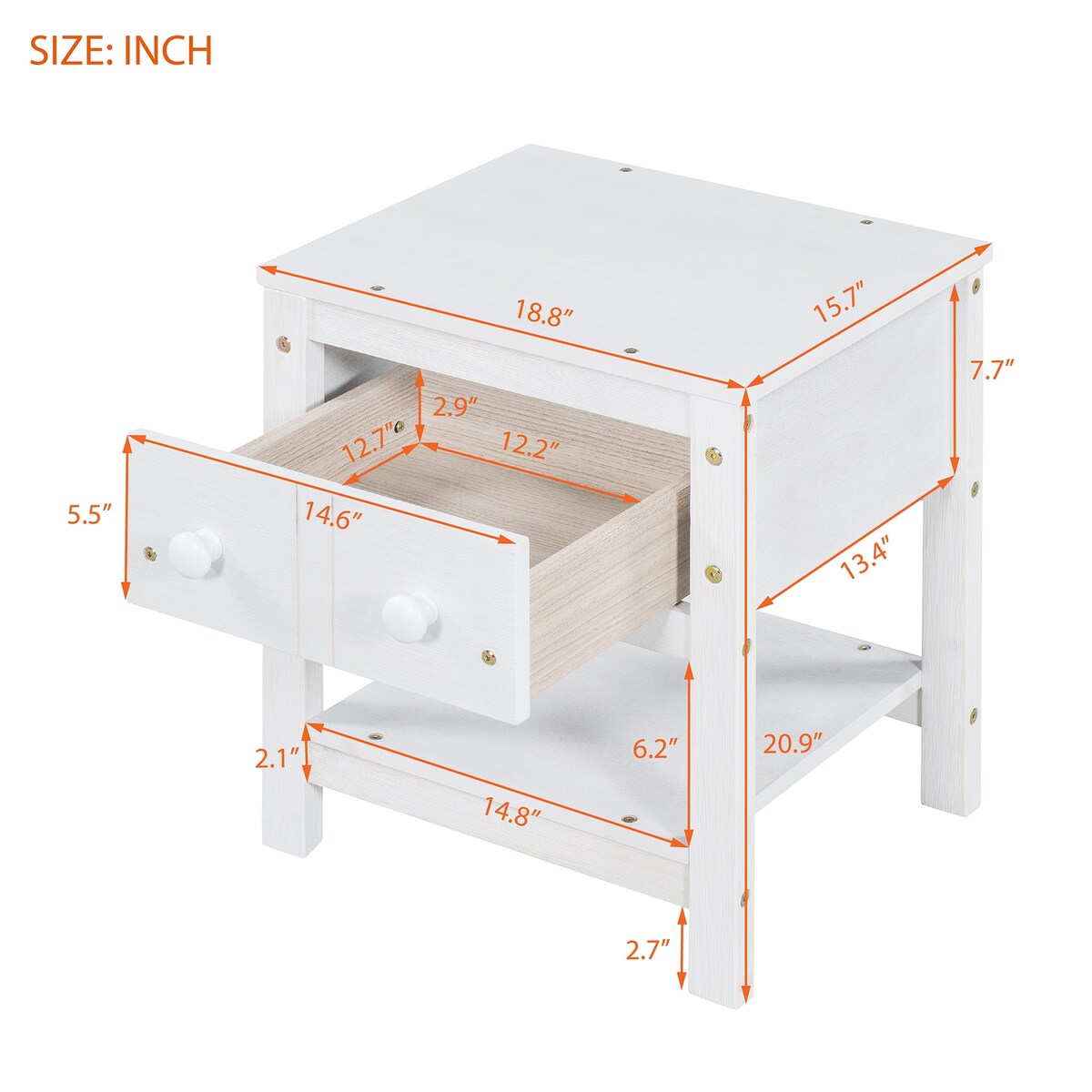 Contemporary Brushed Wooden Nightstand with Drawer and Shelf - Sleek Bedside Table Set for Clutter-Free Storage in Any Room
