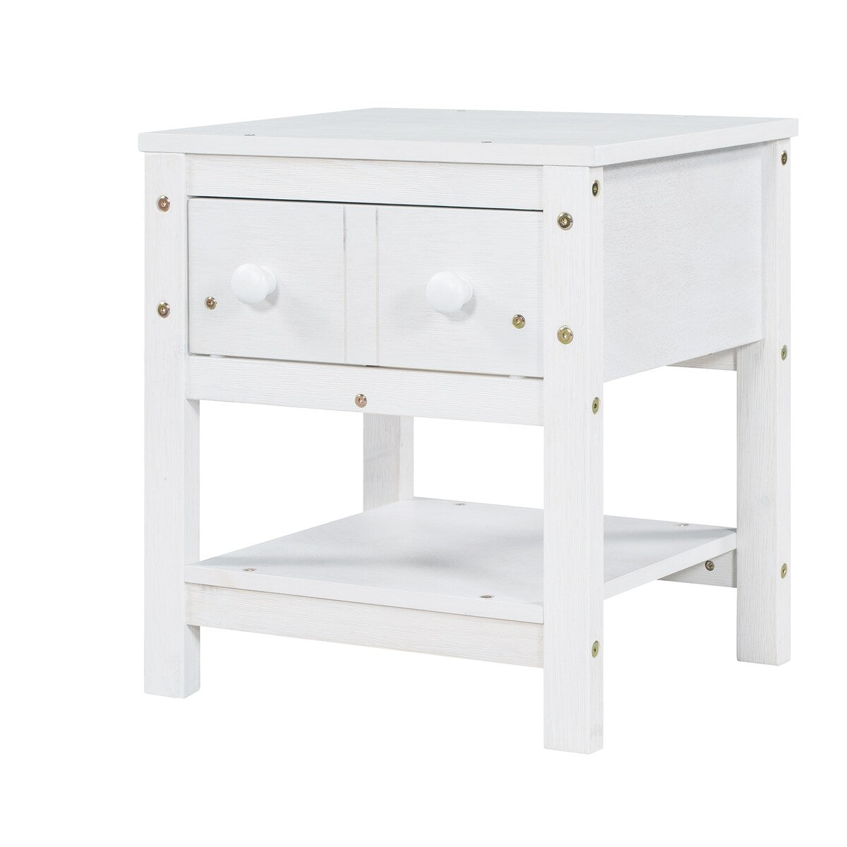 Contemporary Brushed Wooden Nightstand with Drawer and Shelf - Sleek Bedside Table Set for Clutter-Free Storage in Any Room