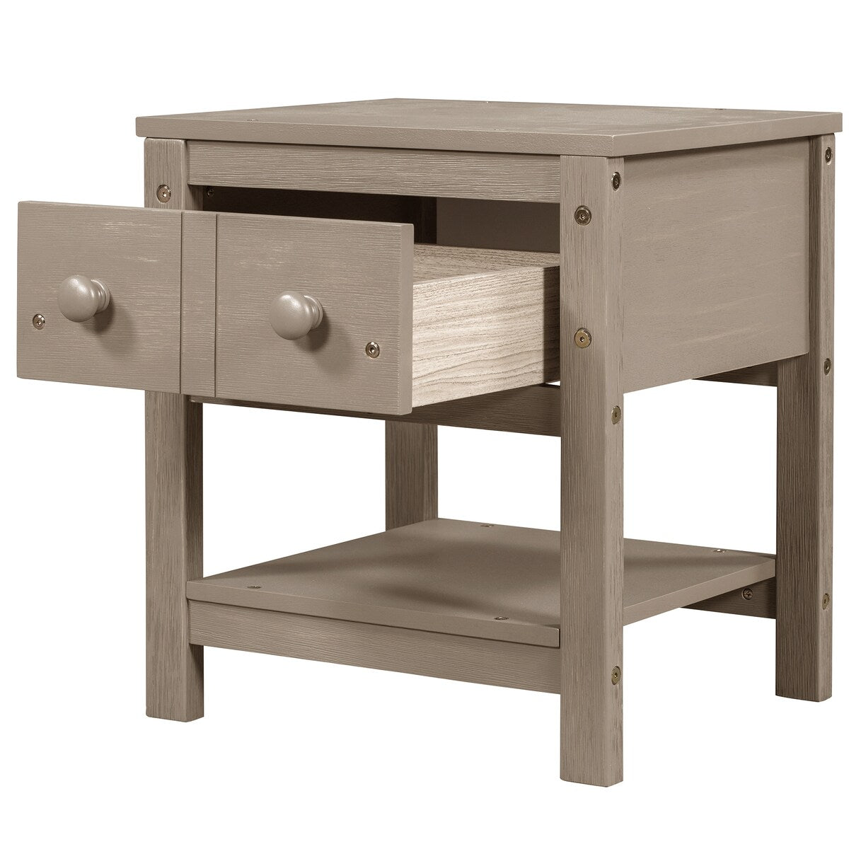 Contemporary Brushed Wooden Nightstand with Drawer and Shelf - Sleek Bedside Table Set for Clutter-Free Storage in Any Room