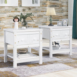 Contemporary Brushed Wooden Nightstand with Drawer and Shelf - Sleek Bedside Table Set for Clutter-Free Storage in Any Room
