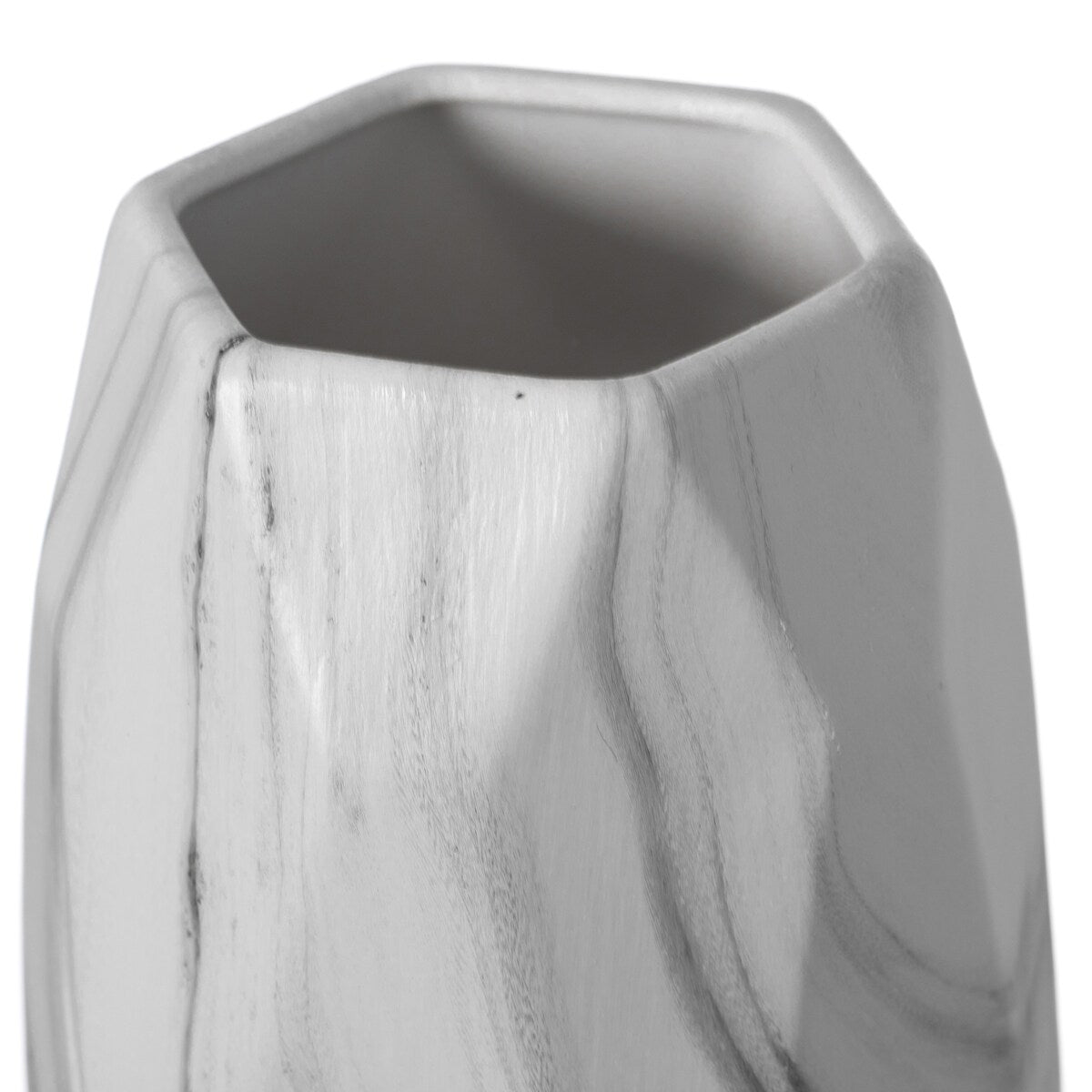 Contemporary ceramic table vase featuring a marble look design and geometric shape, ideal as a flower holder