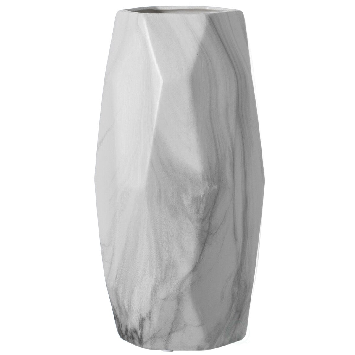 Contemporary ceramic table vase featuring a marble look design and geometric shape, ideal as a flower holder