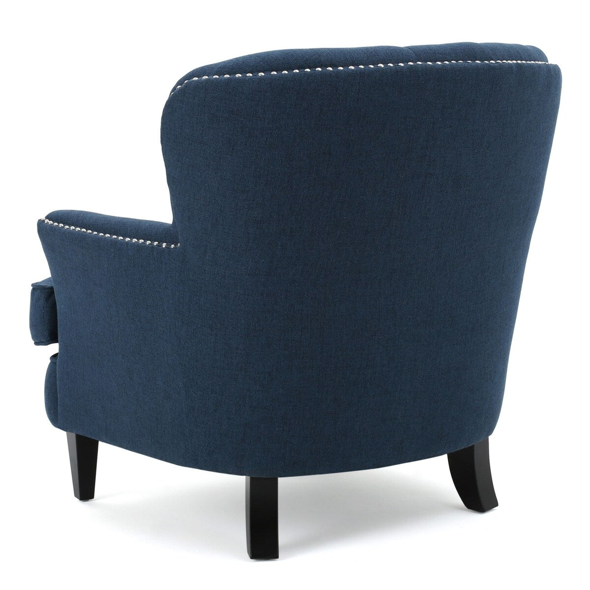 Contemporary Dark Blue Tufted Club Chair with Nailhead Trim, Elegant Upholstery, Comfortable Seating, Ideal for Living Room