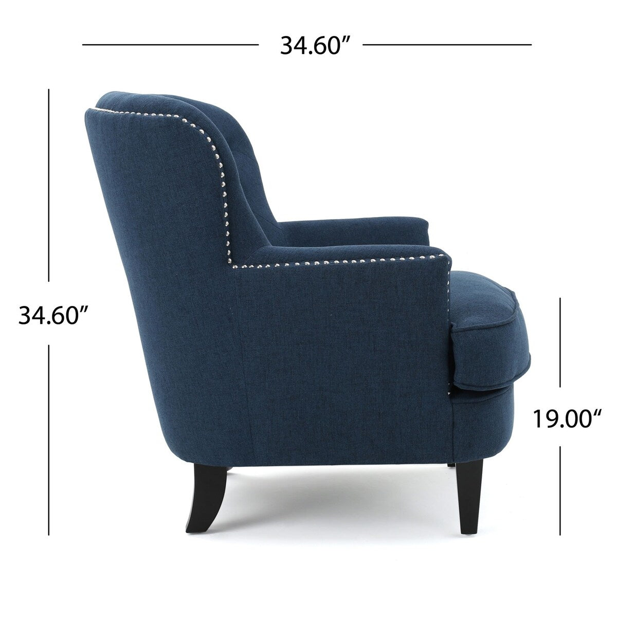 Contemporary Dark Blue Tufted Club Chair with Nailhead Trim, Elegant Upholstery, Comfortable Seating, Ideal for Living Room