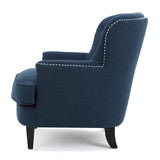 Contemporary Dark Blue Tufted Club Chair with Nailhead Trim, Elegant Upholstery, Comfortable Seating, Ideal for Living Room