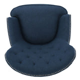 Contemporary Dark Blue Tufted Club Chair with Nailhead Trim, Elegant Upholstery, Comfortable Seating, Ideal for Living Room