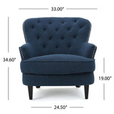 Contemporary Dark Blue Tufted Club Chair with Nailhead Trim, Elegant Upholstery, Comfortable Seating, Ideal for Living Room
