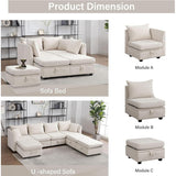 Contemporary Design 5-Seat Modular Sectional Convertible Sofa with Storage, Flexible Combination Fabric Couch, Beige