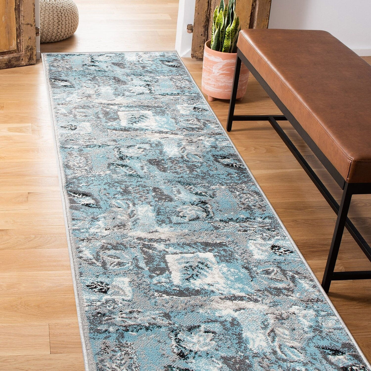 Contemporary Distressed Floral Area Rug