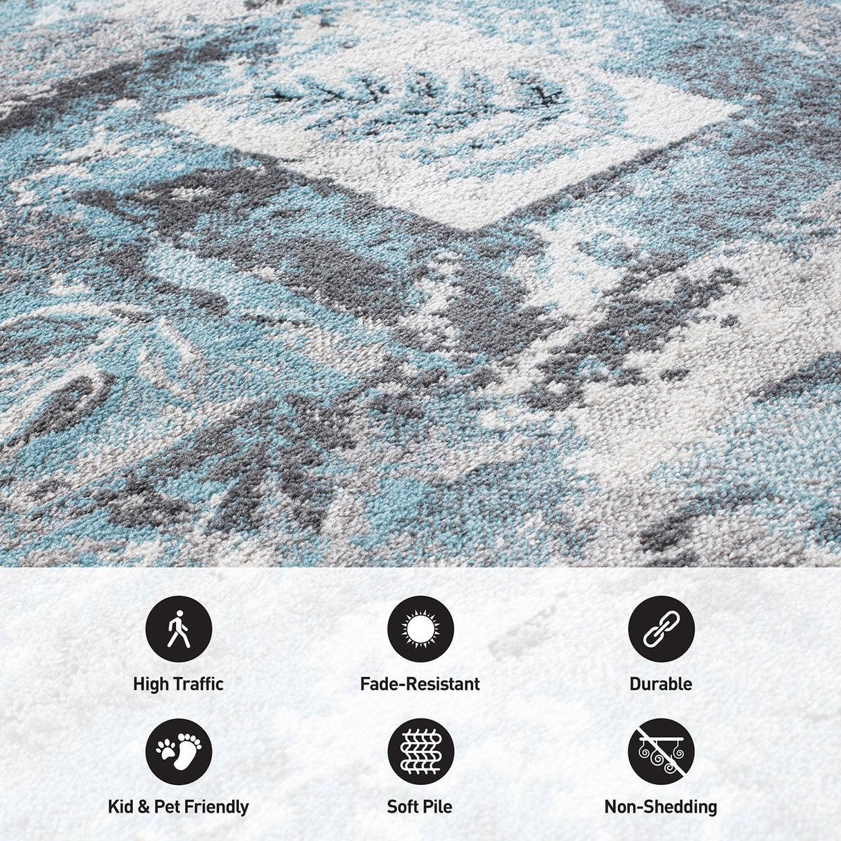 Contemporary Distressed Floral Area Rug