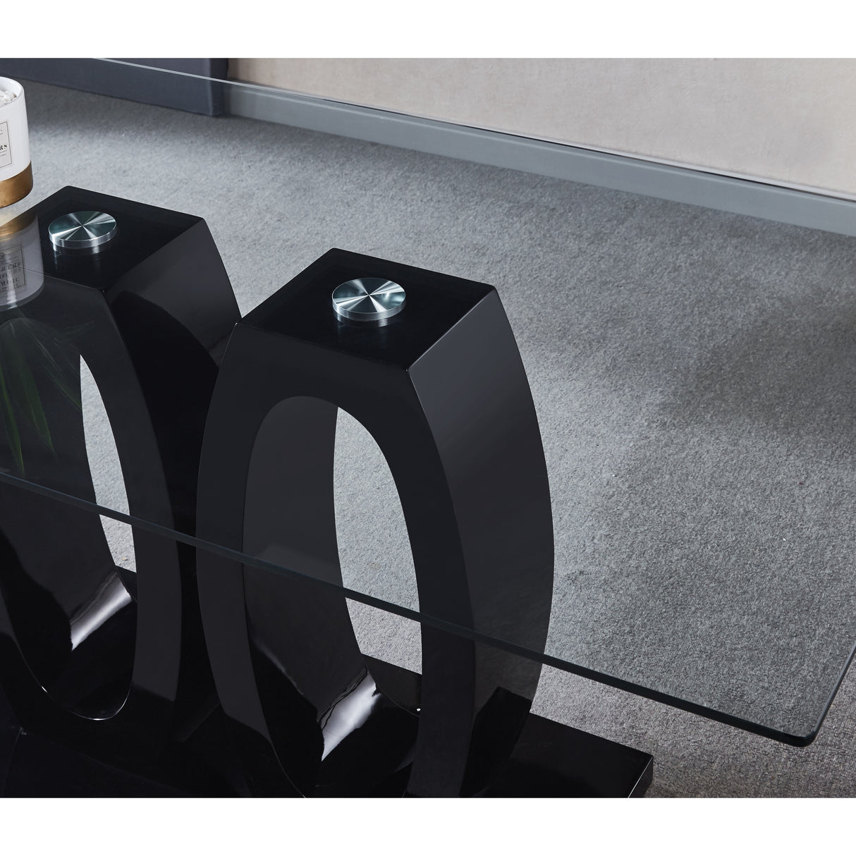 Contemporary Double Pedestal Dining Table, Tempered Glass Top with MDF Base