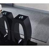 Contemporary Double Pedestal Dining Table, Tempered Glass Top with MDF Base