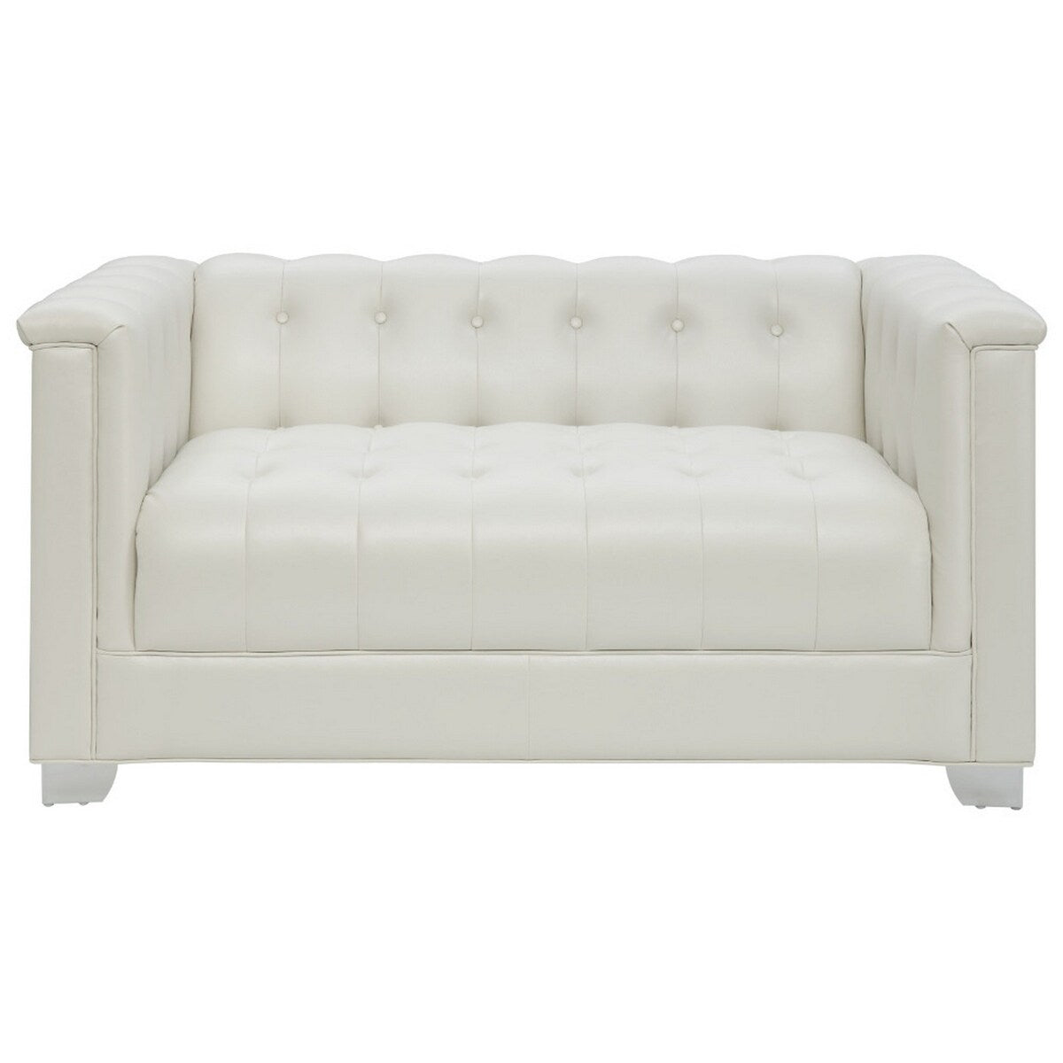 Contemporary Faux Leather & Metal Loveseat With Button Tufting, White