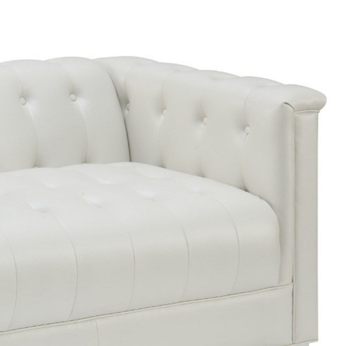 Contemporary Faux Leather & Metal Loveseat With Button Tufting, White