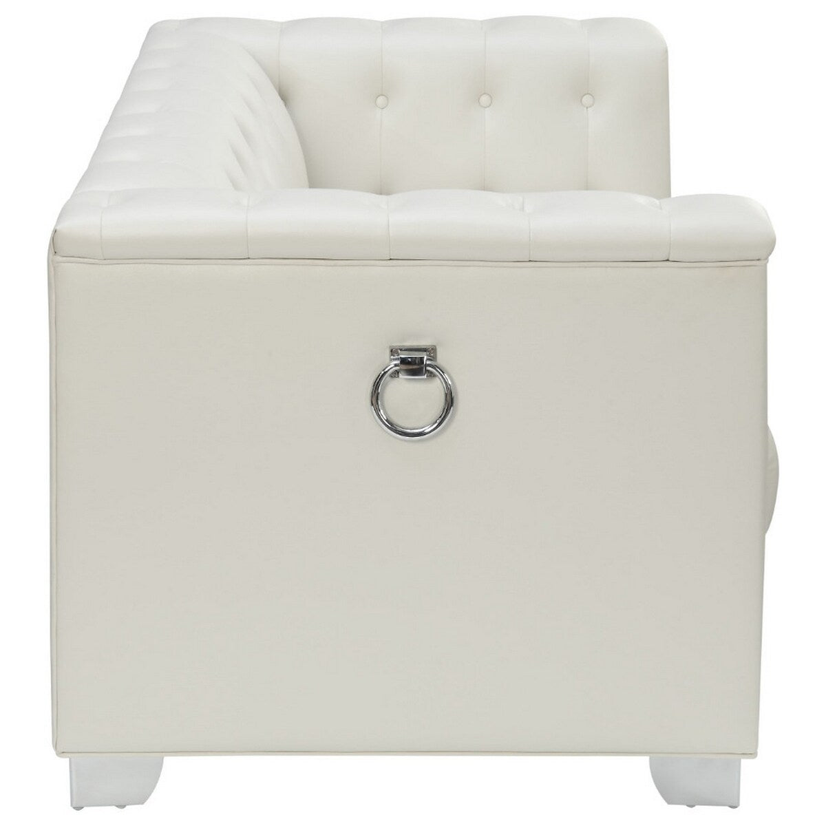 Contemporary Faux Leather & Metal Loveseat With Button Tufting, White