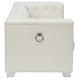 Contemporary Faux Leather & Metal Loveseat With Button Tufting, White