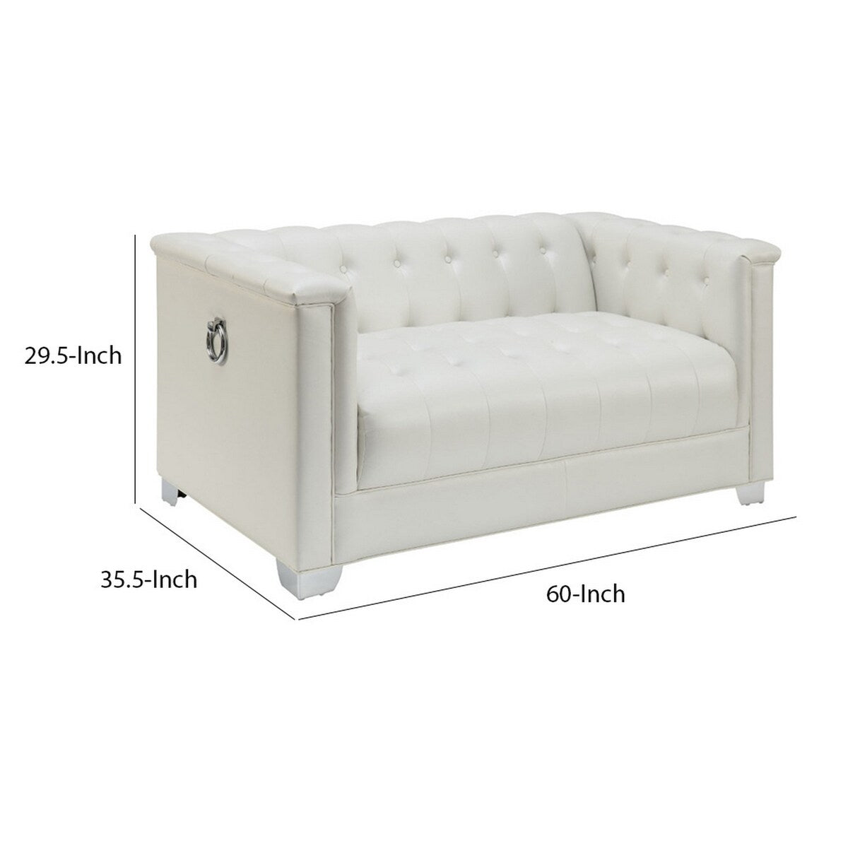 Contemporary Faux Leather & Metal Loveseat With Button Tufting, White