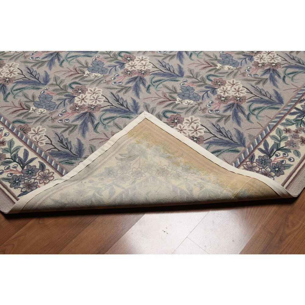 Contemporary Floral Grey/Taupe/Brown Wool Hand-hooked Oriental Area Rug (8' x 10') - Taupe/Grey - 8' x 10'