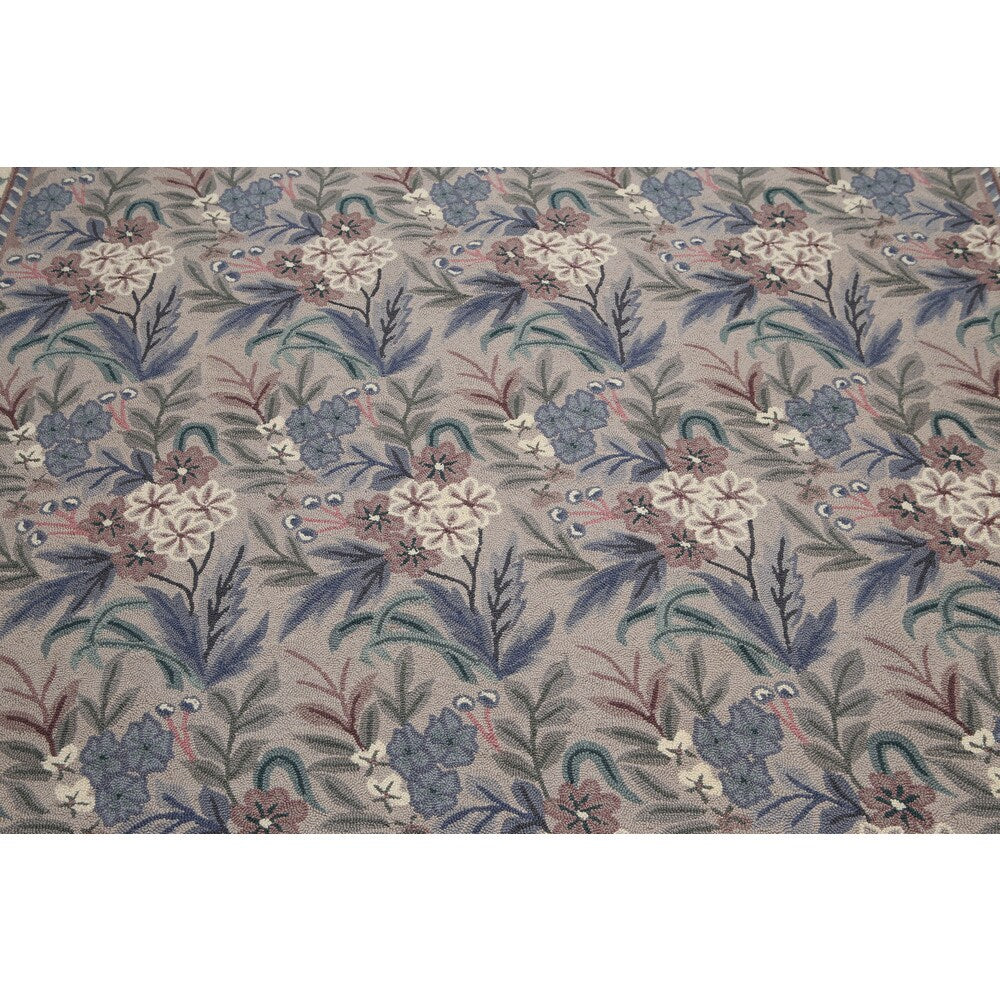 Contemporary Floral Grey/Taupe/Brown Wool Hand-hooked Oriental Area Rug (8' x 10') - Taupe/Grey - 8' x 10'