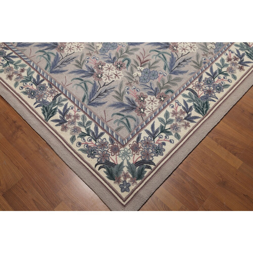 Contemporary Floral Grey/Taupe/Brown Wool Hand-hooked Oriental Area Rug (8' x 10') - Taupe/Grey - 8' x 10'