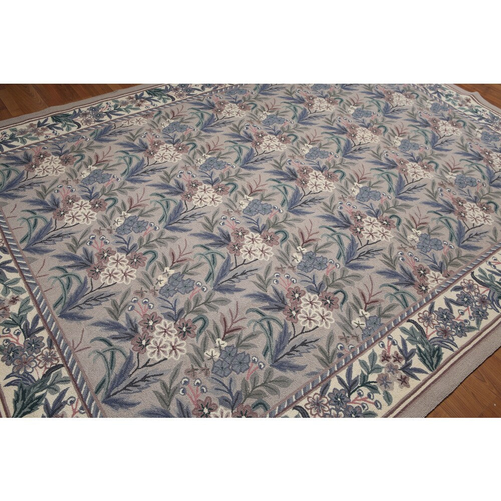 Contemporary Floral Grey/Taupe/Brown Wool Hand-hooked Oriental Area Rug (8' x 10') - Taupe/Grey - 8' x 10'