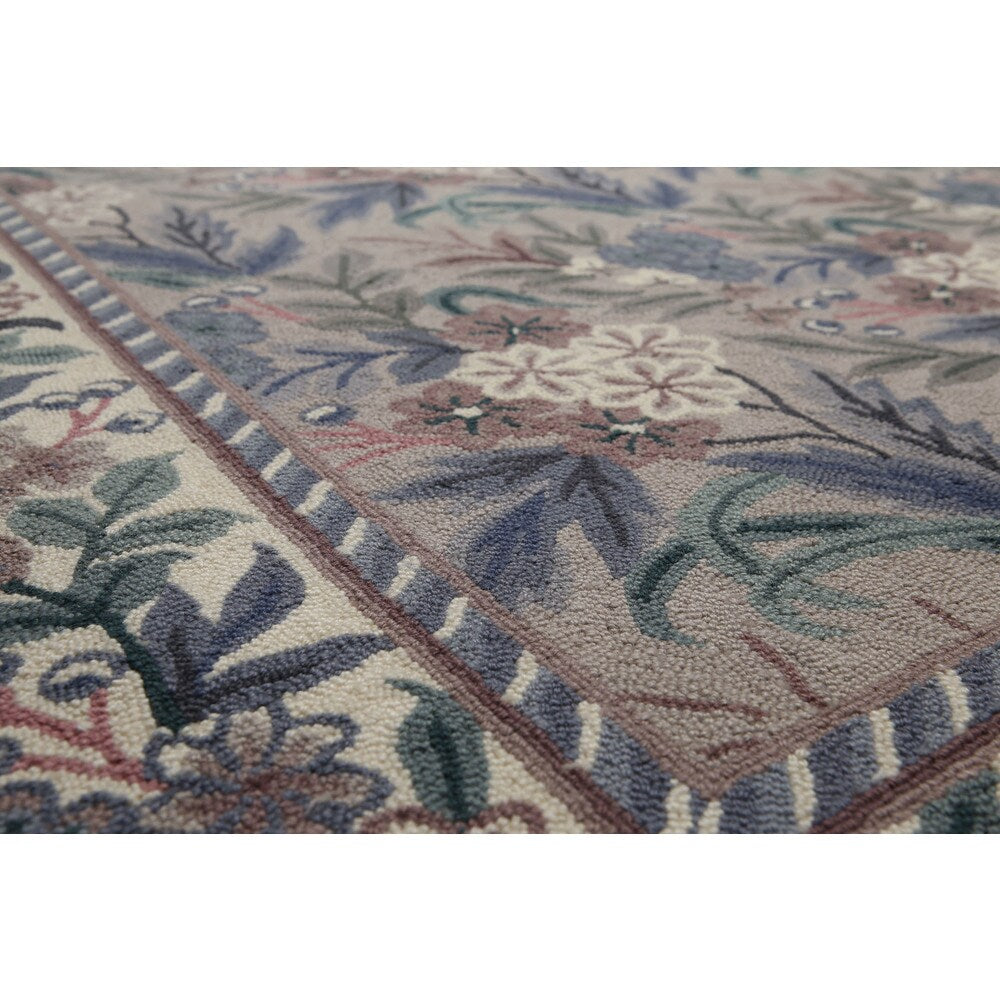 Contemporary Floral Grey/Taupe/Brown Wool Hand-hooked Oriental Area Rug (8' x 10') - Taupe/Grey - 8' x 10'