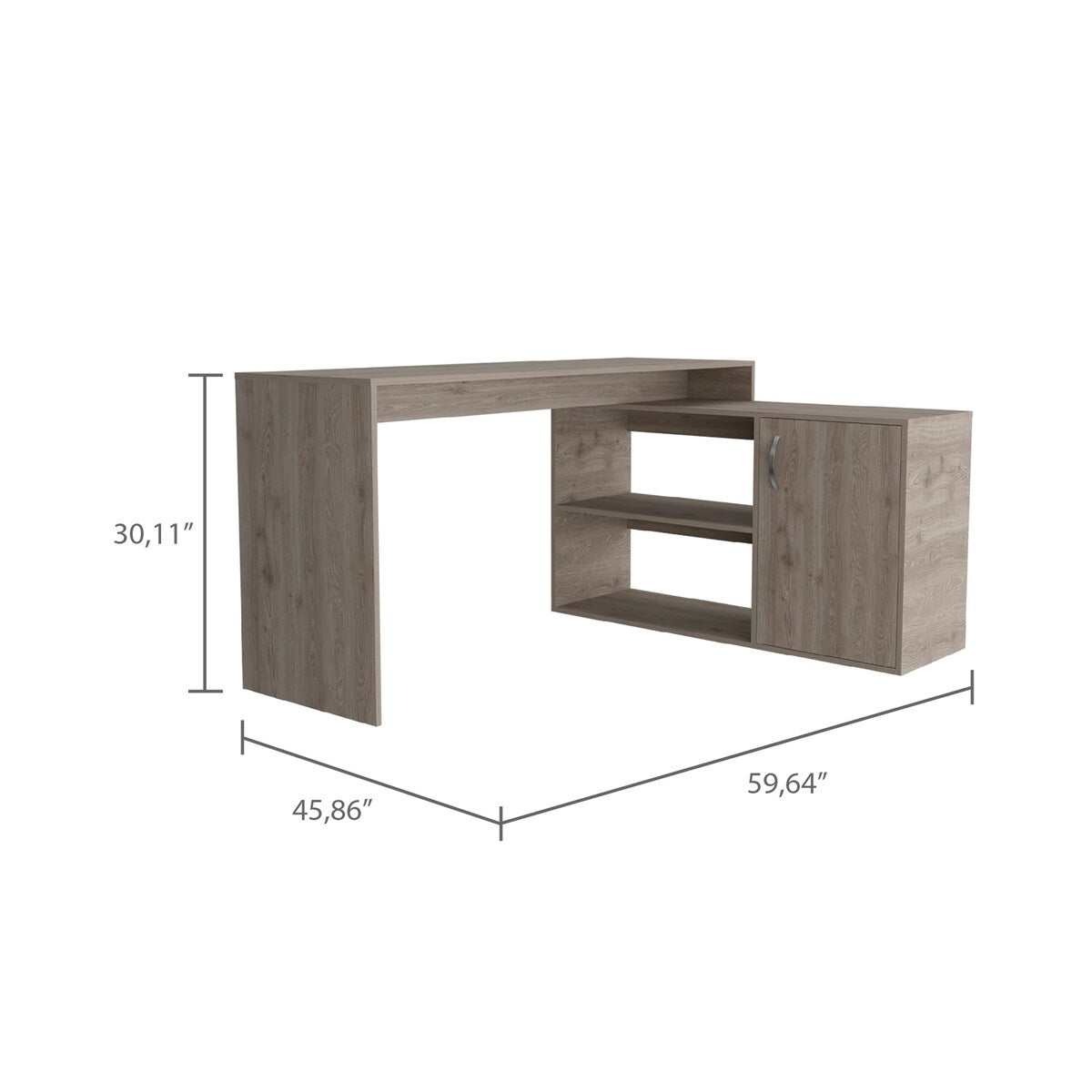 Contemporary L-Shaped Writing Desk with Ample Storage Light Grey Finish