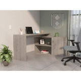 Contemporary L-Shaped Writing Desk with Ample Storage Light Grey Finish