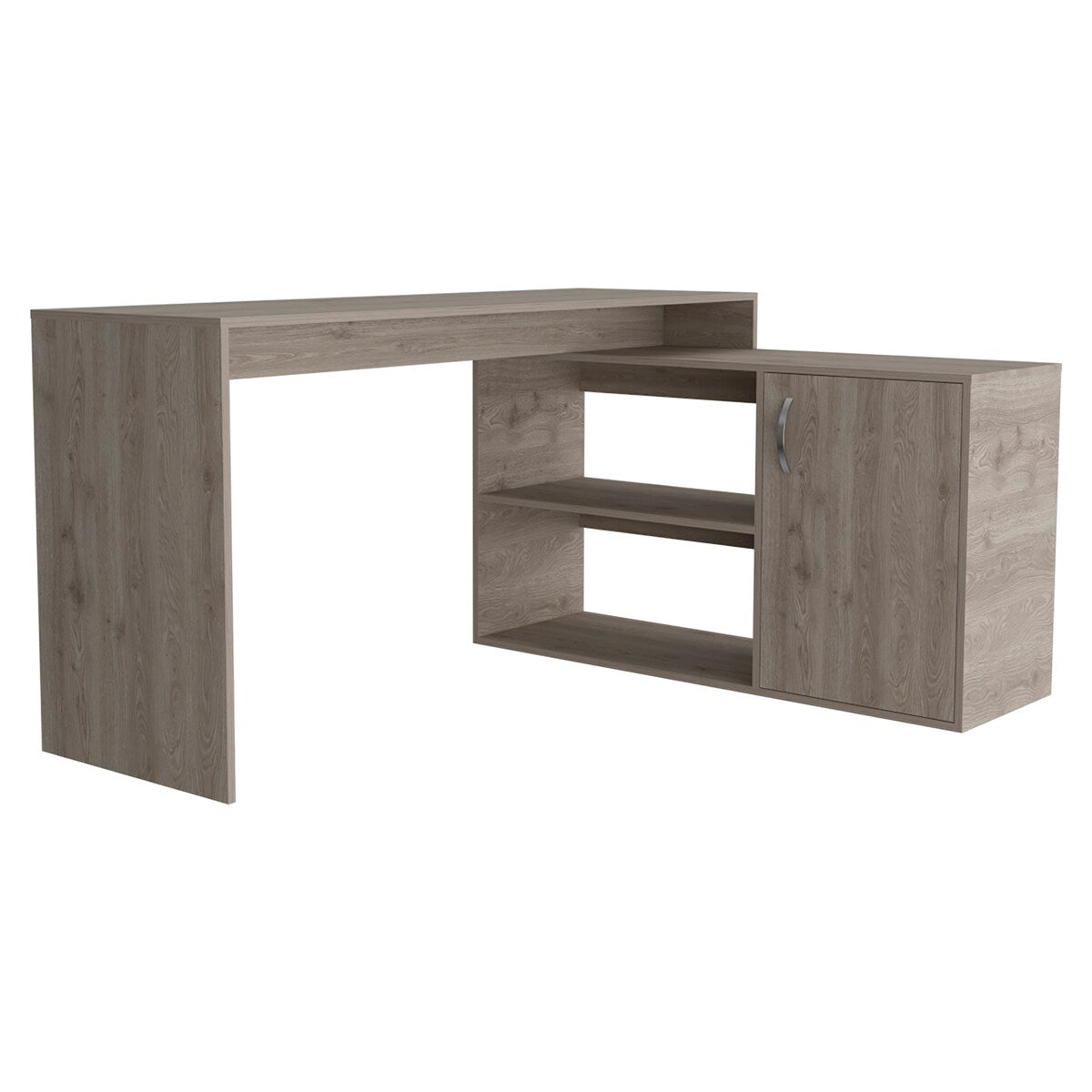Contemporary L-Shaped Writing Desk with Ample Storage Light Grey Finish
