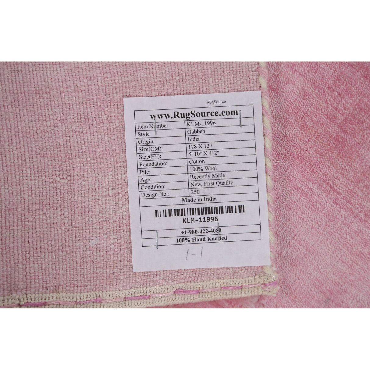 Contemporary Pink Gabbeh Oriental Area Rug Hand-knotted Wool Carpet - 4'2" x 5'10"