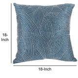 Contemporary Poly Silk Pillow with Geometric Design, Blue and Silver