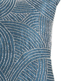 Contemporary Poly Silk Pillow with Geometric Design, Blue and Silver