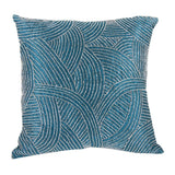 Contemporary Poly Silk Pillow with Geometric Design, Blue and Silver