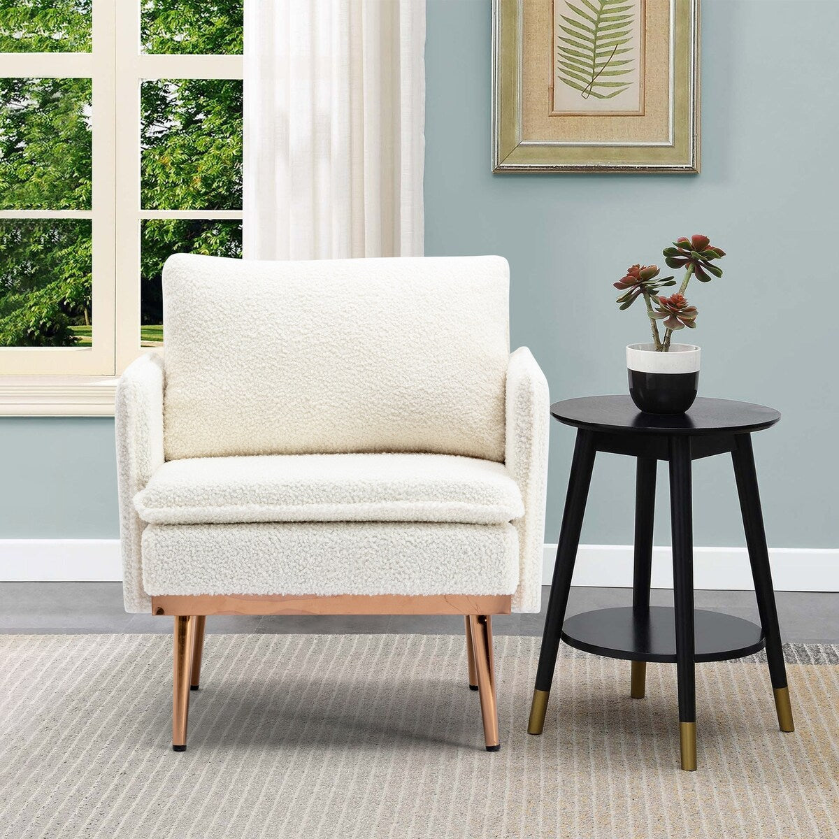 Contemporary Polyester Upholstered Teddy Accent Chair with Metal Legs