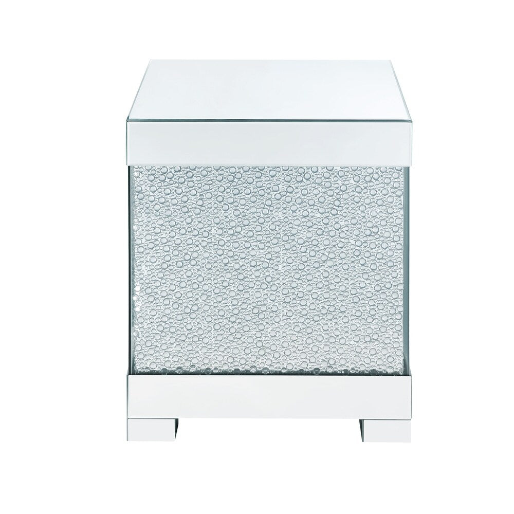 Contemporary Square Wooden End Table with Faux Crystal Inlays, Silver