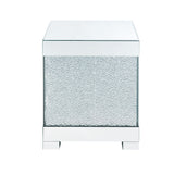 Contemporary Square Wooden End Table with Faux Crystal Inlays, Silver