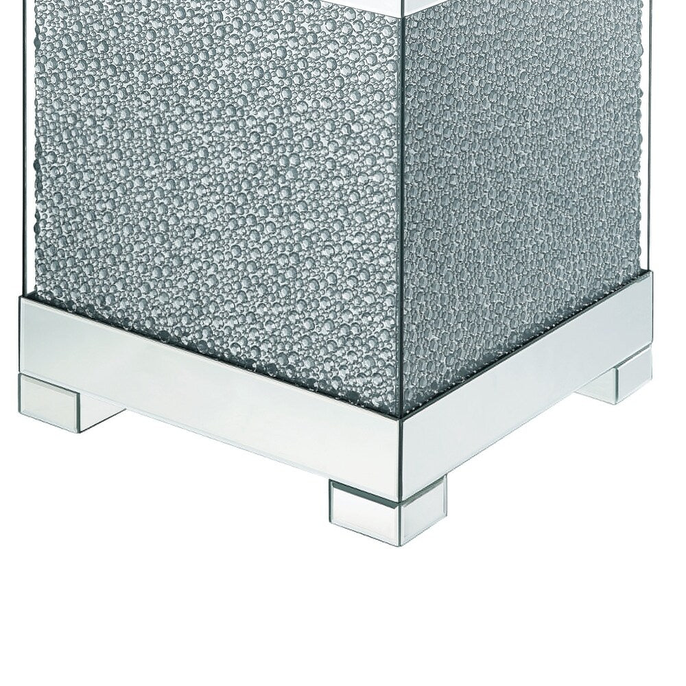Contemporary Square Wooden End Table with Faux Crystal Inlays, Silver
