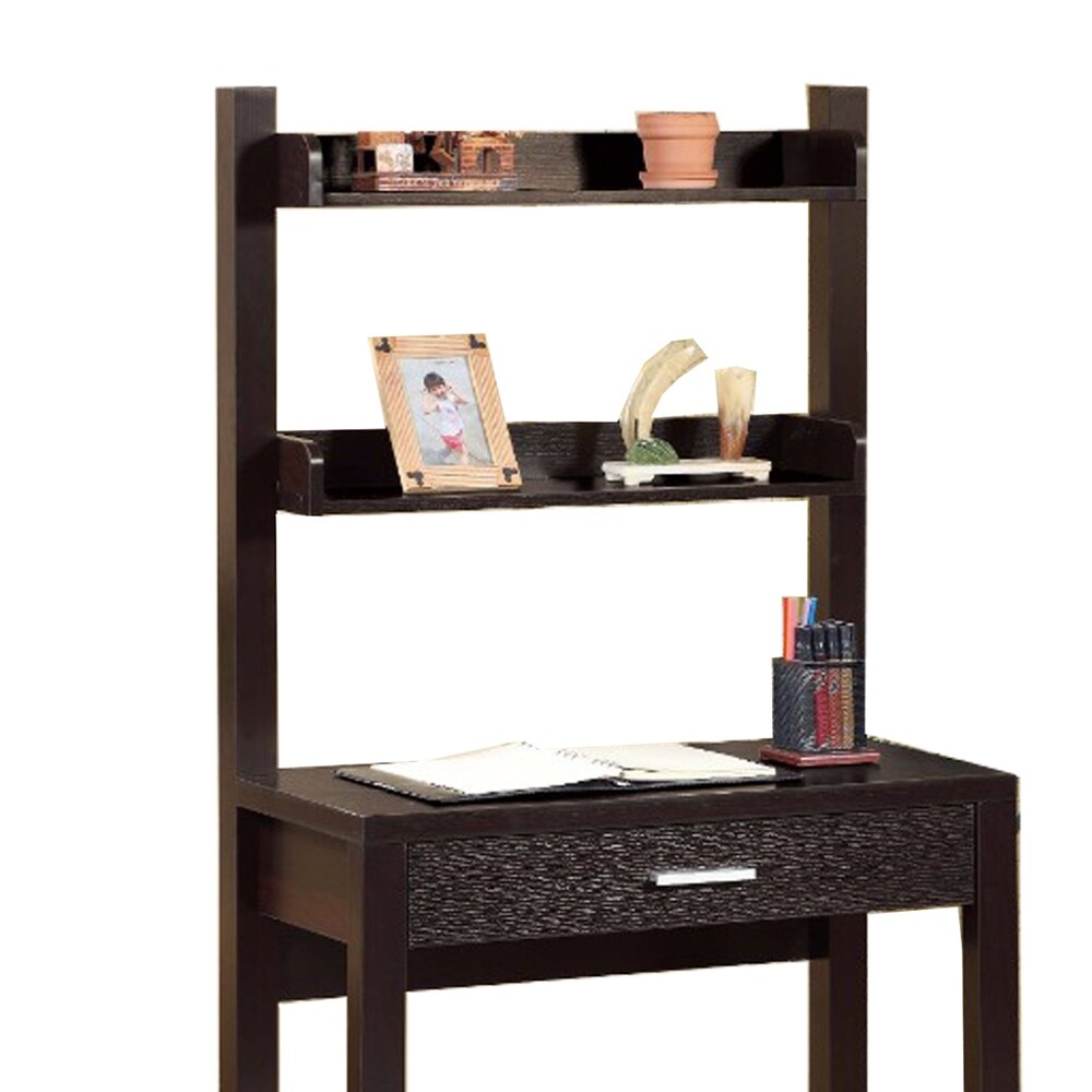 Contemporary Style Desk With 2 Shelves, Dark Brown