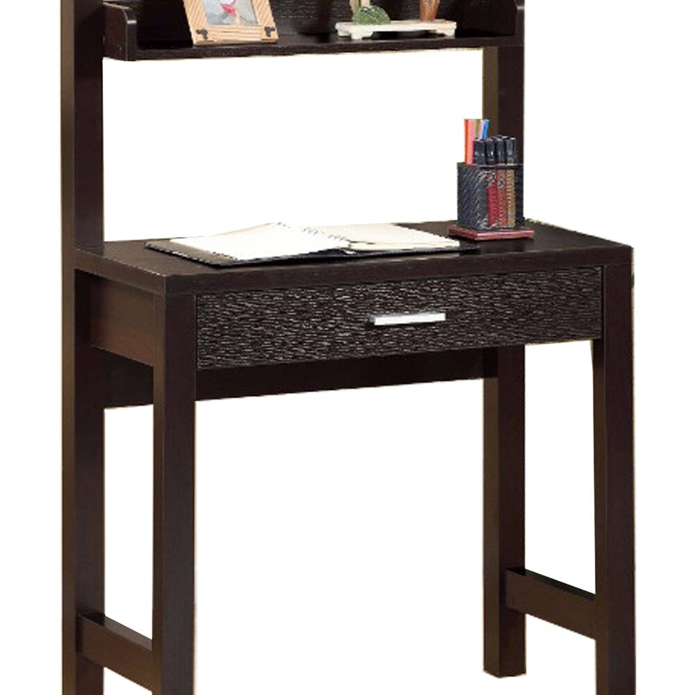 Contemporary Style Desk With 2 Shelves, Dark Brown