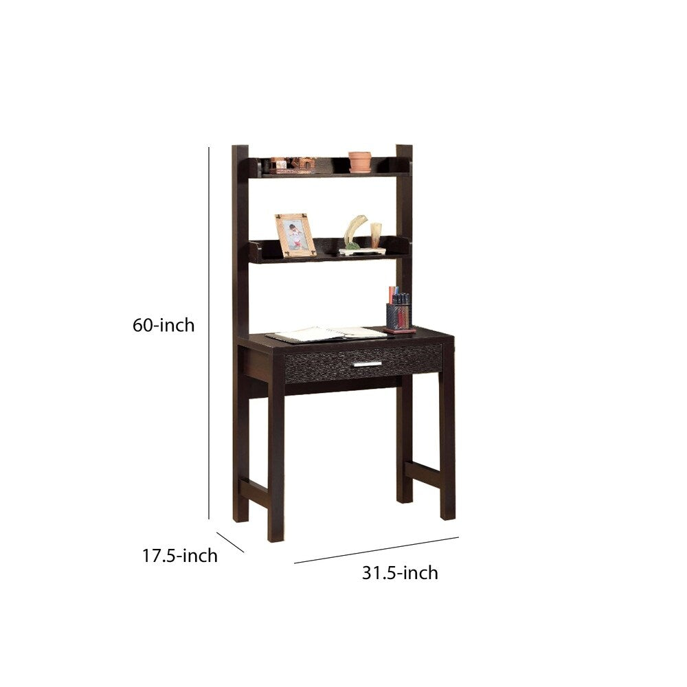 Contemporary Style Desk With 2 Shelves, Dark Brown