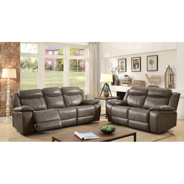 Contemporary Style Double Recliners Love Seat With Large Padded Arms, Gray