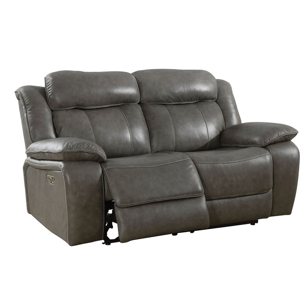 Contemporary Style Double Recliners Love Seat With Large Padded Arms, Gray