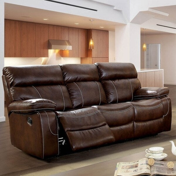 Contemporary Style Leatherette Double Recliners Sofa, Brown
