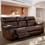 Contemporary Style Leatherette Double Recliners Sofa, Brown