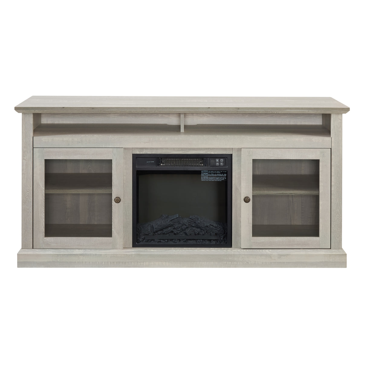 Contemporary TV Media Stand Modern Entertainment Console with 18" Fireplace Insert for TV Up to 65" with Open and Closed Storage