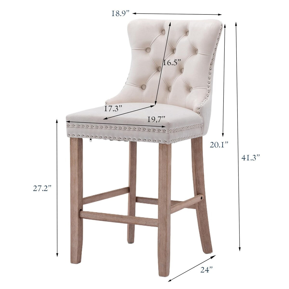 Contemporary Tufted Velvet Upholstered Counter Bar Stools Set of 2