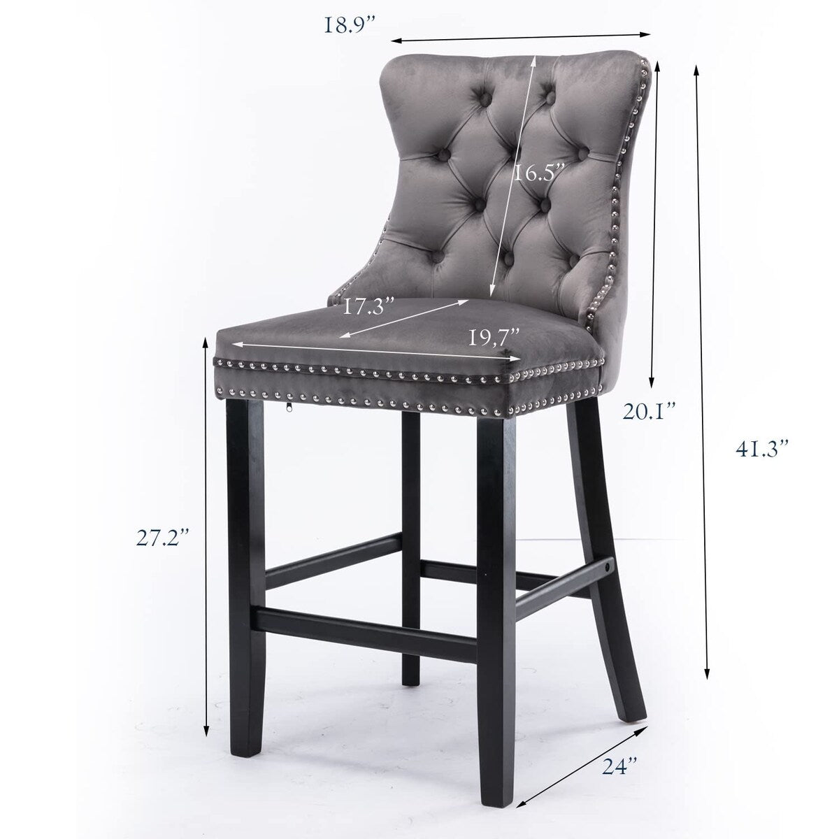 Contemporary Tufted Velvet Upholstered Counter Bar Stools Set of 2