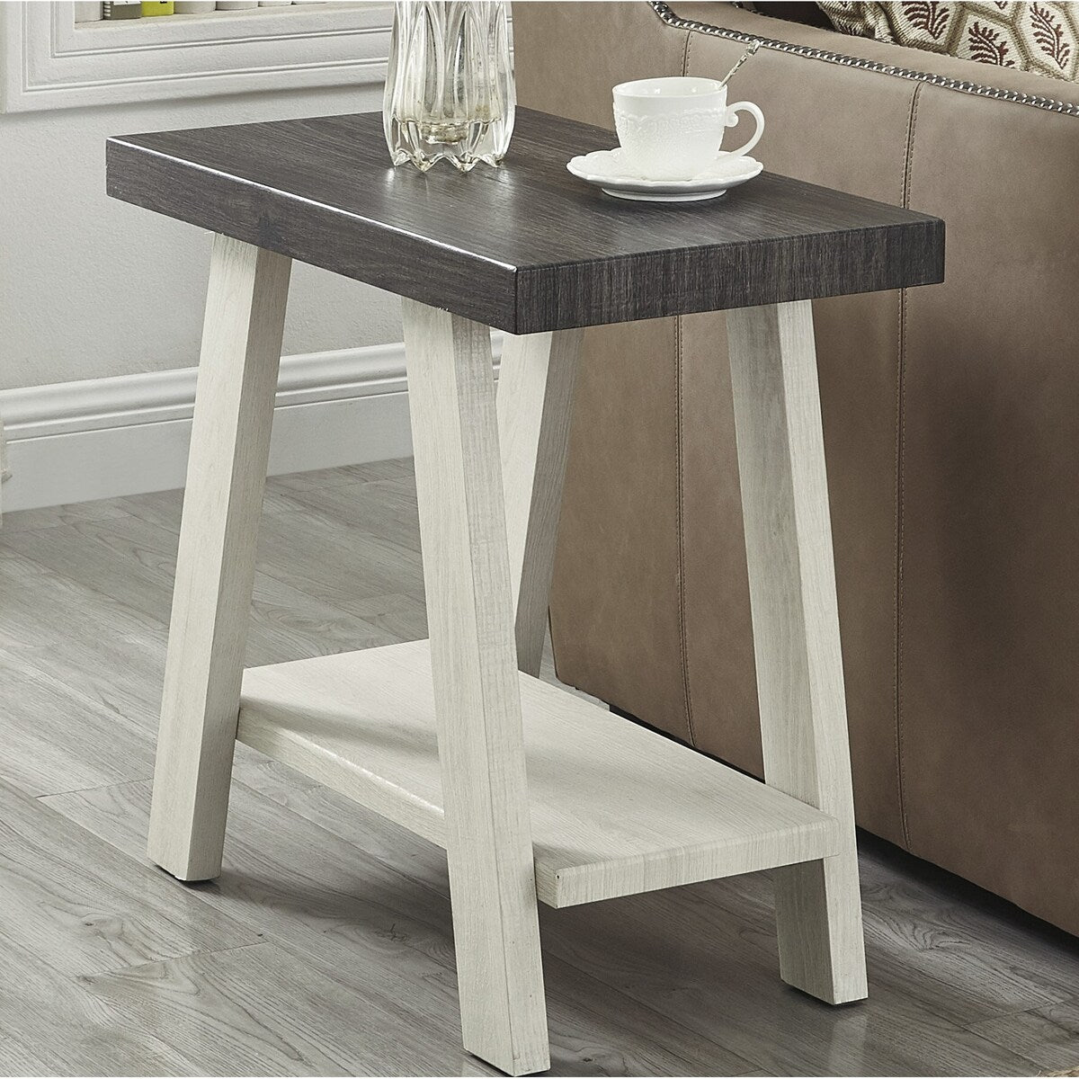 Contemporary Two-Tone Wood Shelf Side Table
