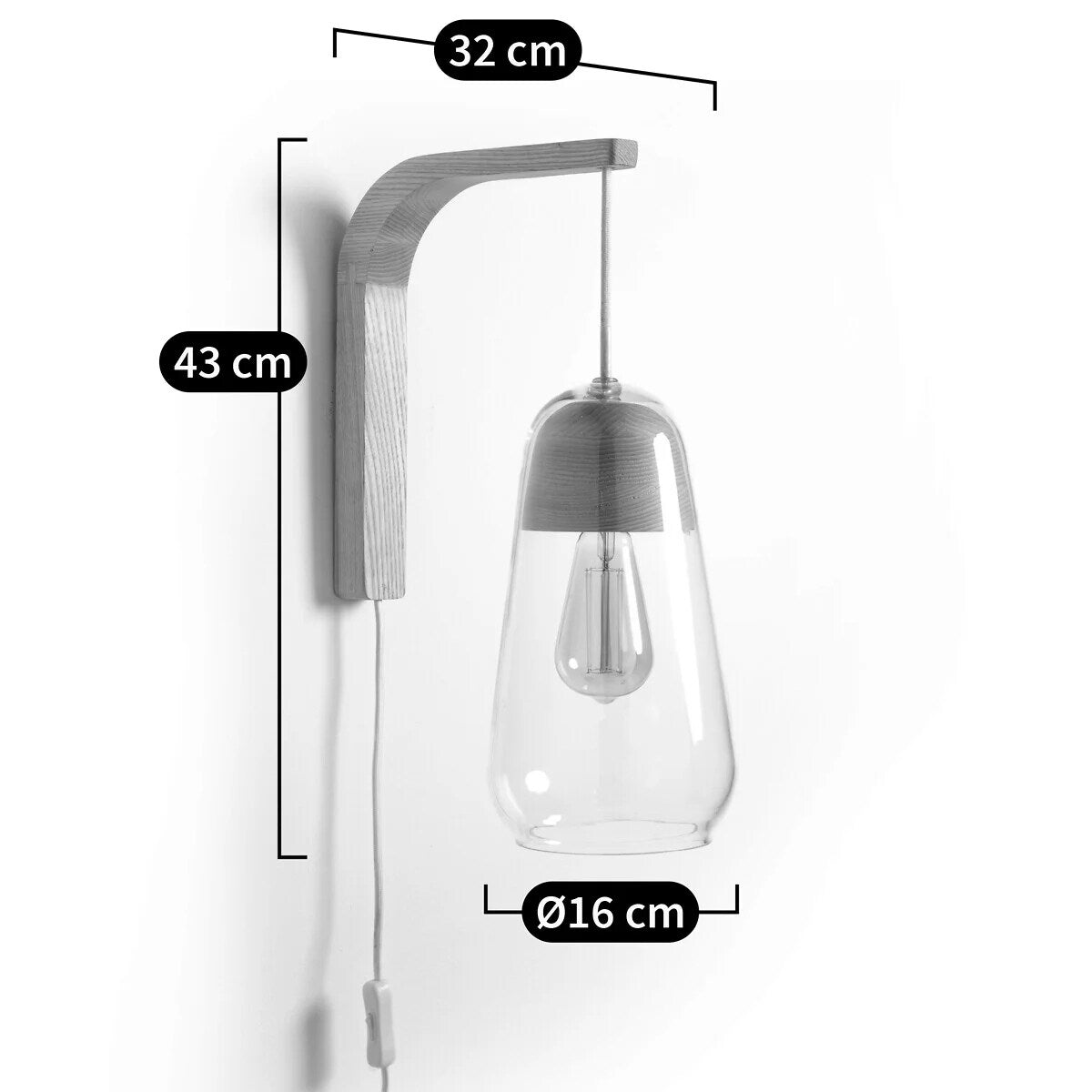 Contemporary Wall Light in Glass & Wood